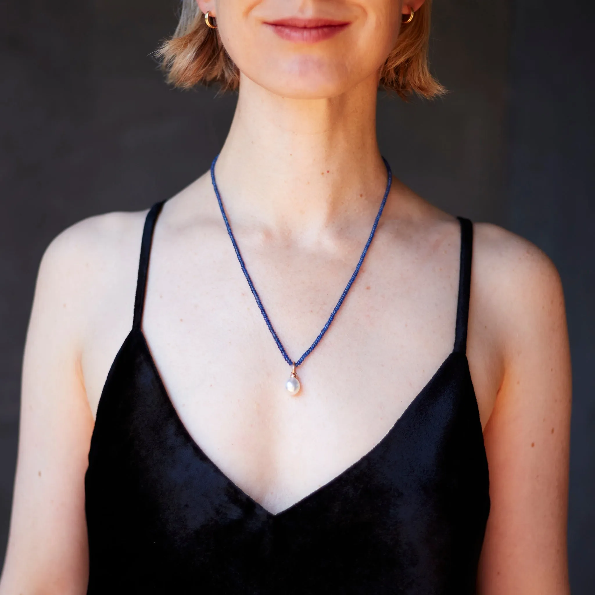 Rondelle Sapphire Blue Necklace 18K Yellow Gold, 20"