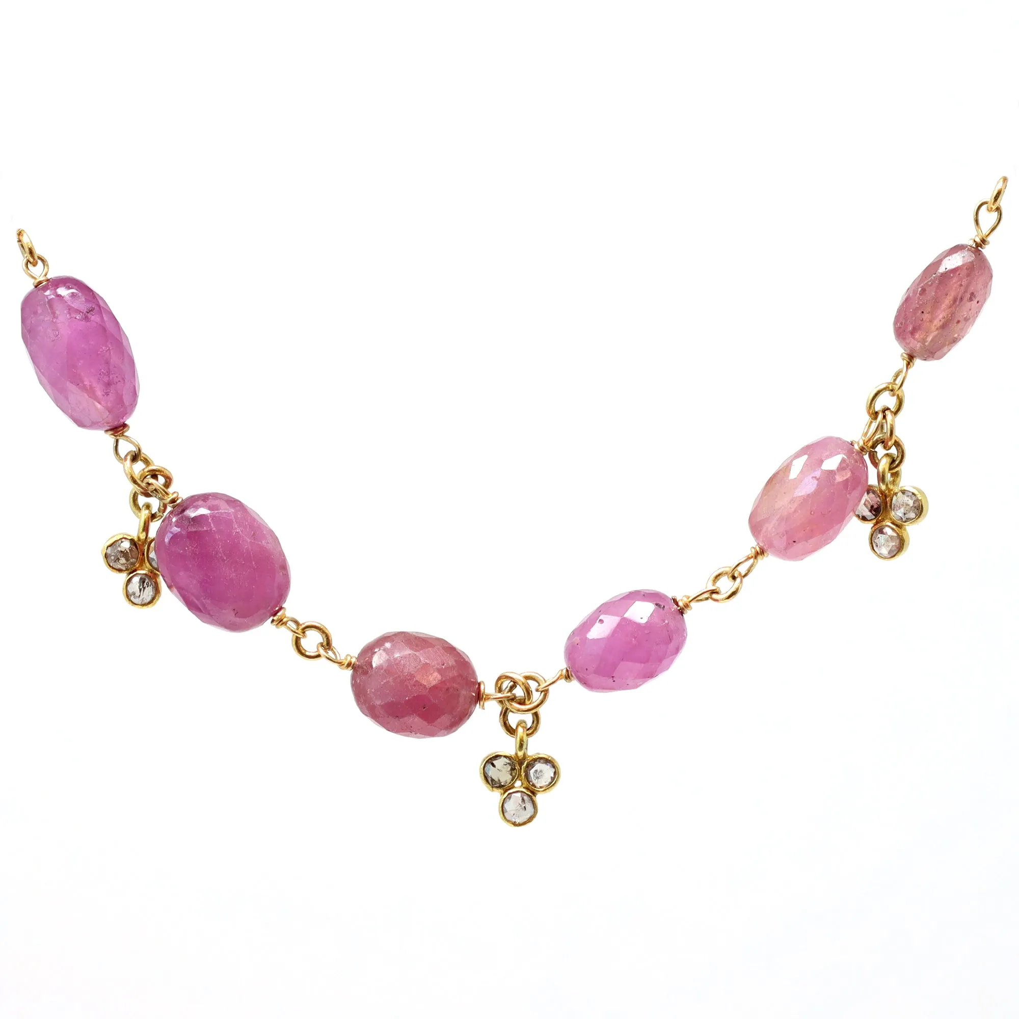 Rosaria Varra Pink Sapphire Bead and Diamond Necklace