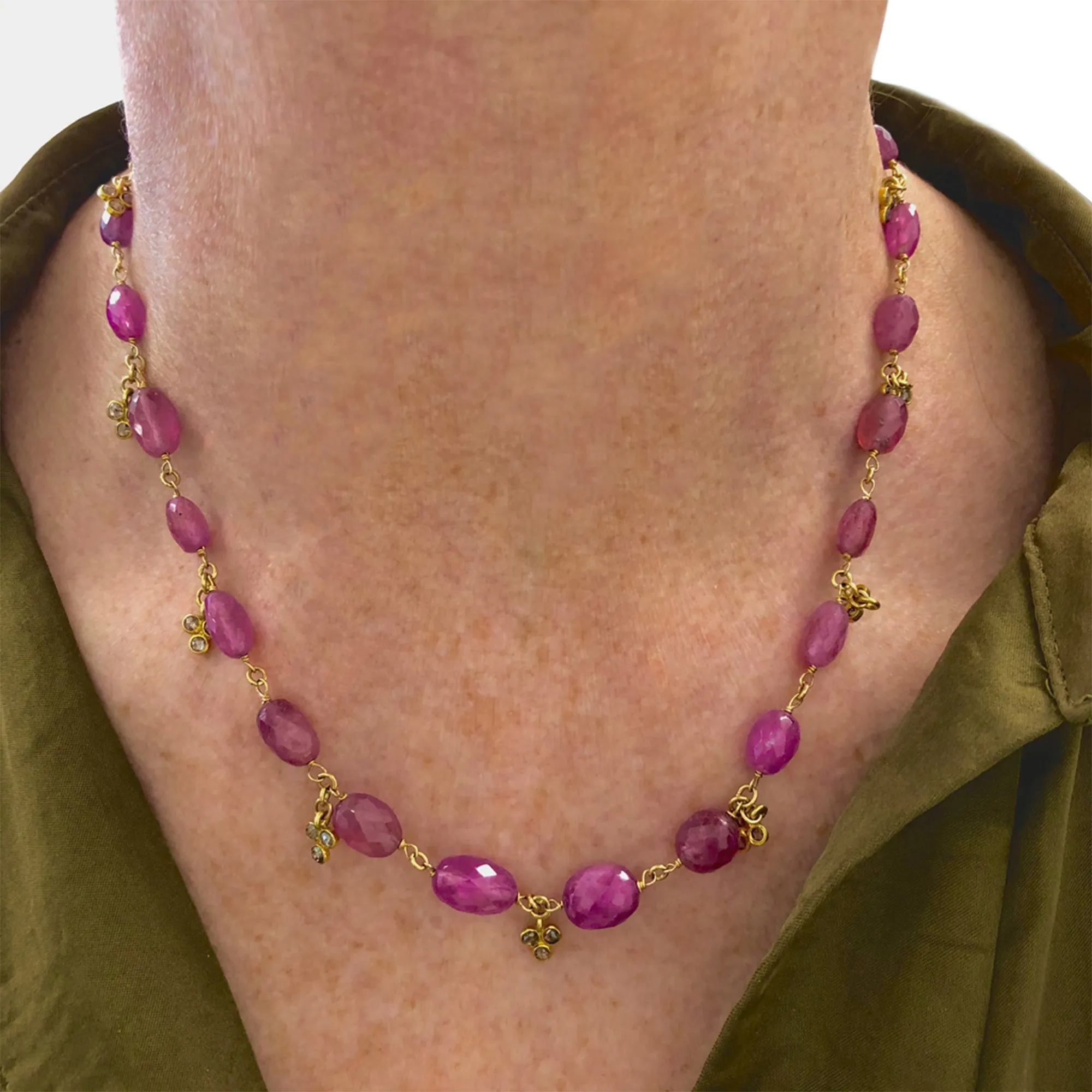 Rosaria Varra Pink Sapphire Bead and Diamond Necklace