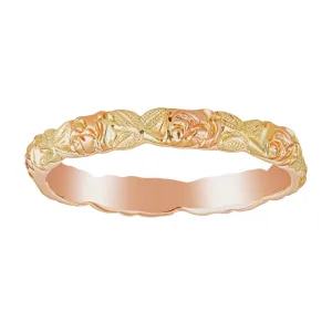 Rose and Leaf Gold Wedding Band - Petite Version