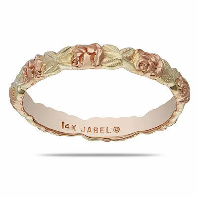 Rose and Leaf Gold Wedding Band - Petite Version