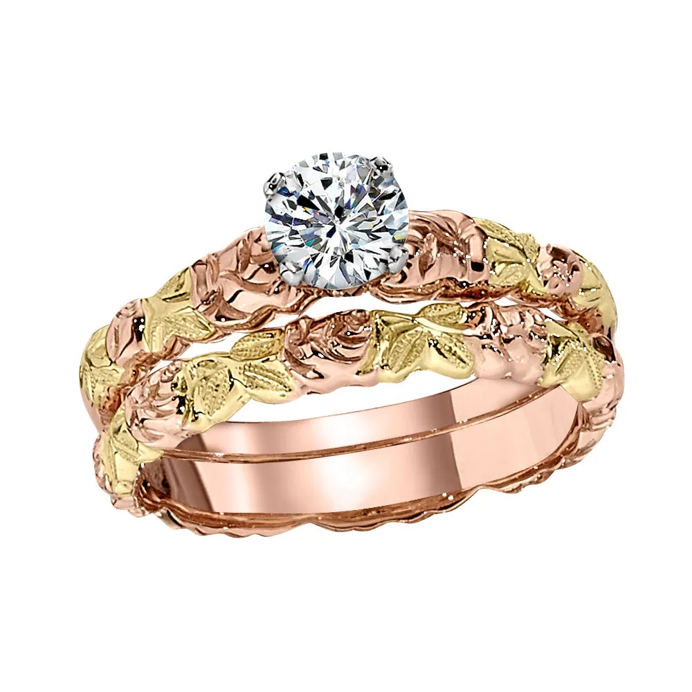 Rose and Leaf Gold Wedding Band - Petite Version