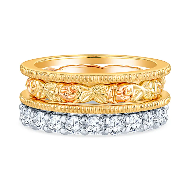 Rose and Leaf Gold Wedding Band - Petite Version