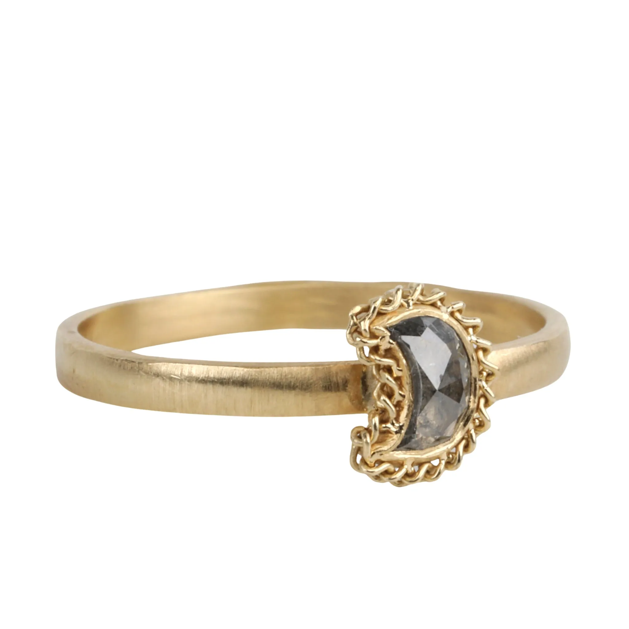 Rose-Cut Grey Diamond "Crescent Moon" Ring