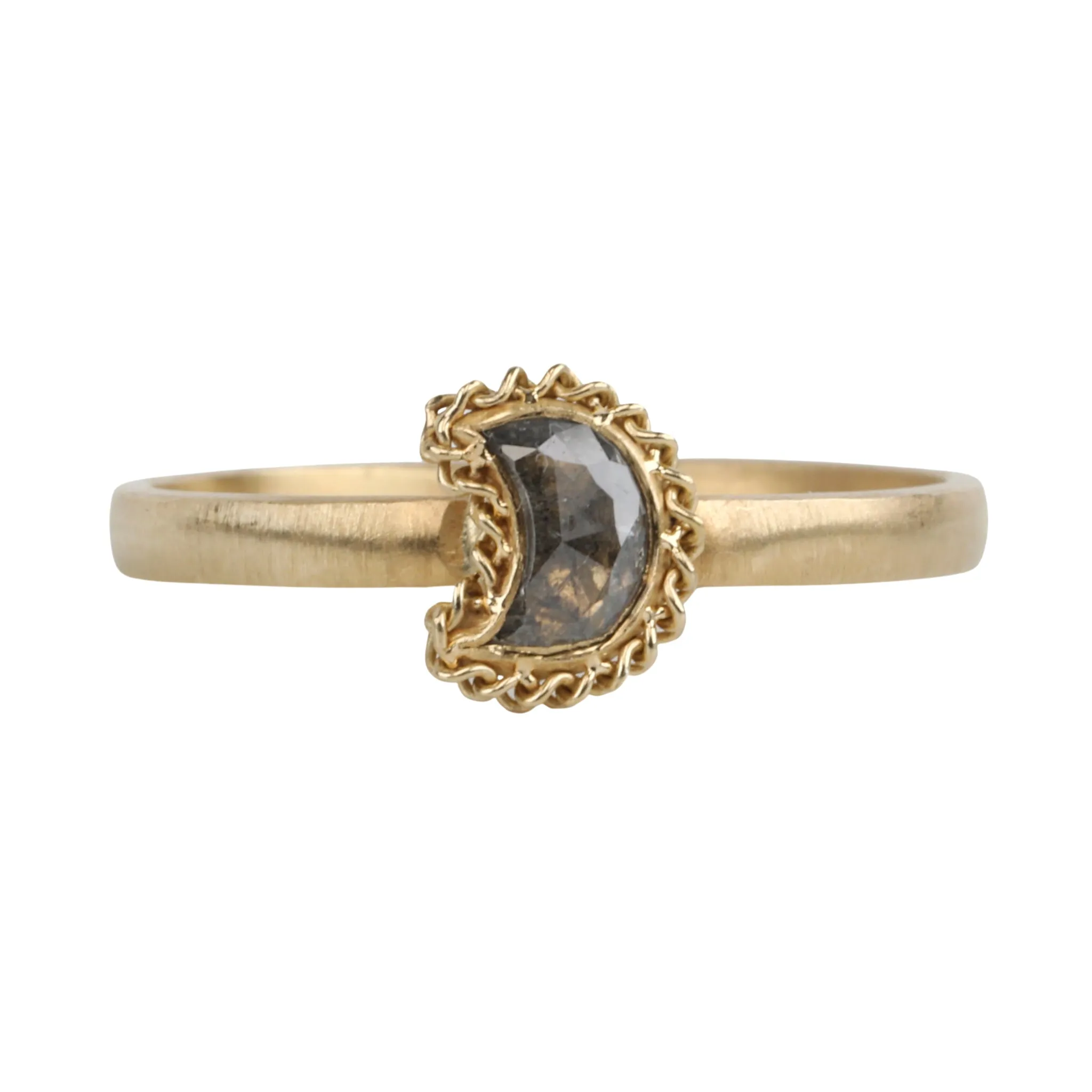 Rose-Cut Grey Diamond "Crescent Moon" Ring