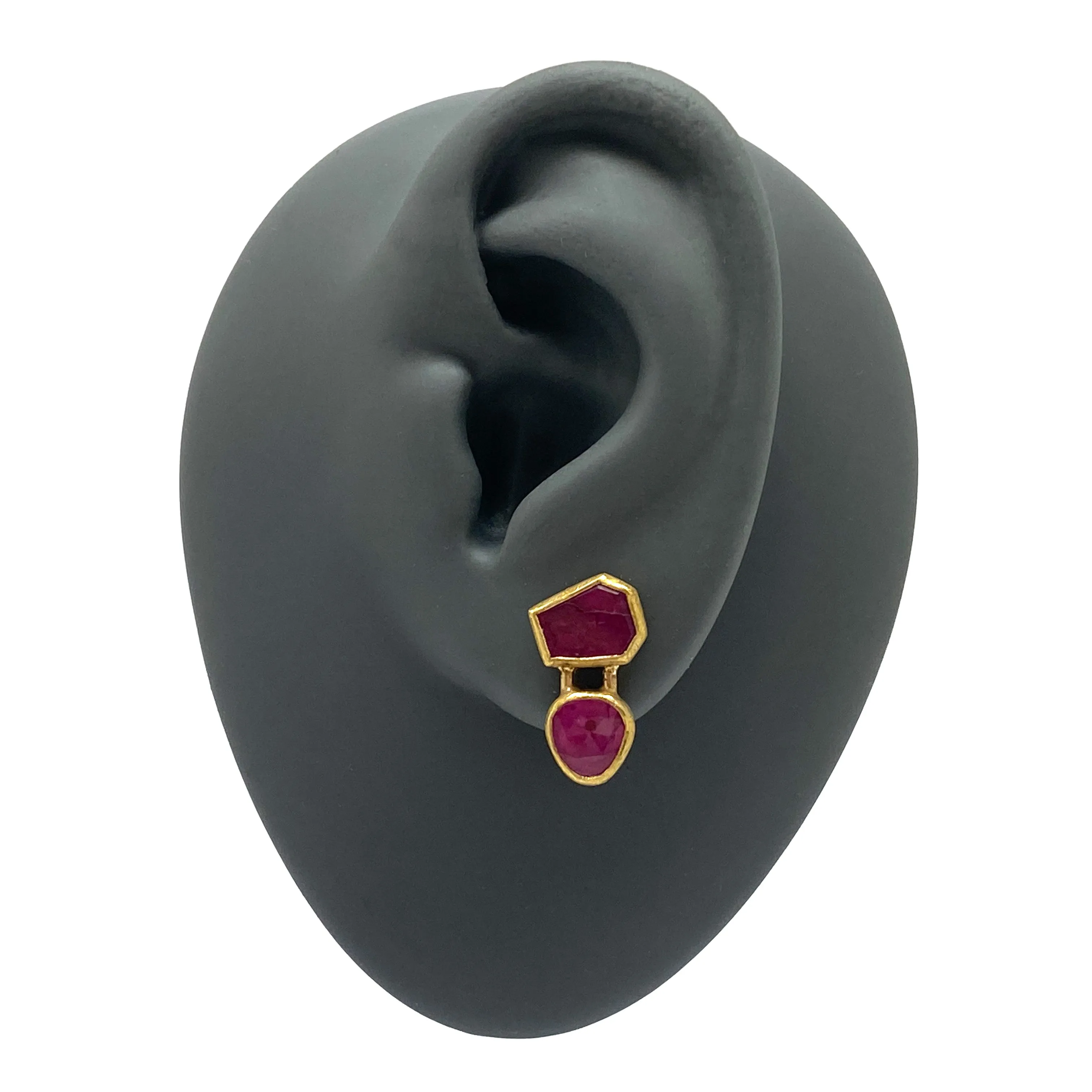Rose Cut Ruby Drop Stud Earrings