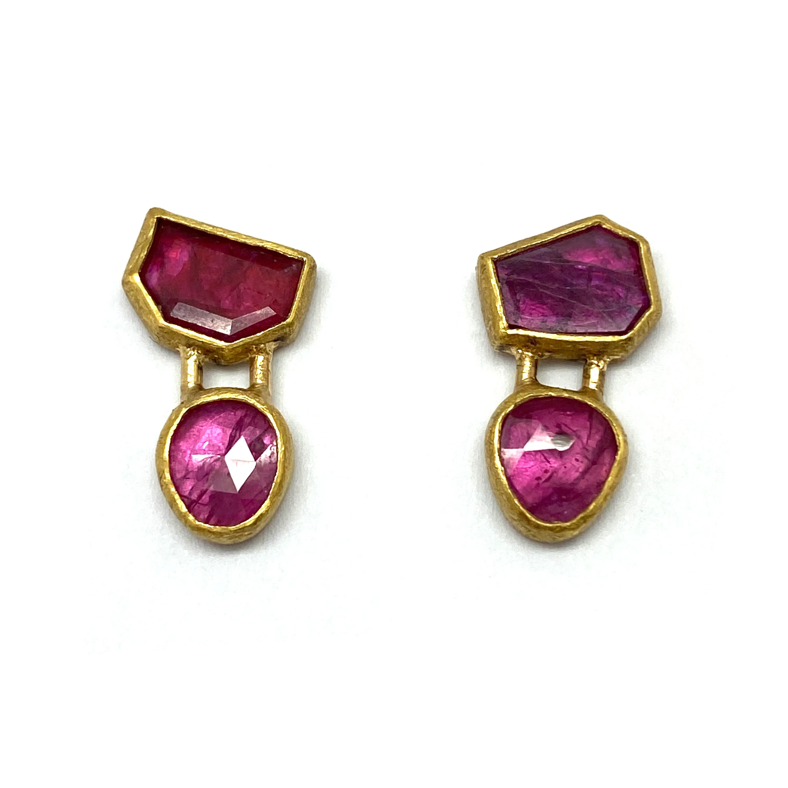 Rose Cut Ruby Drop Stud Earrings