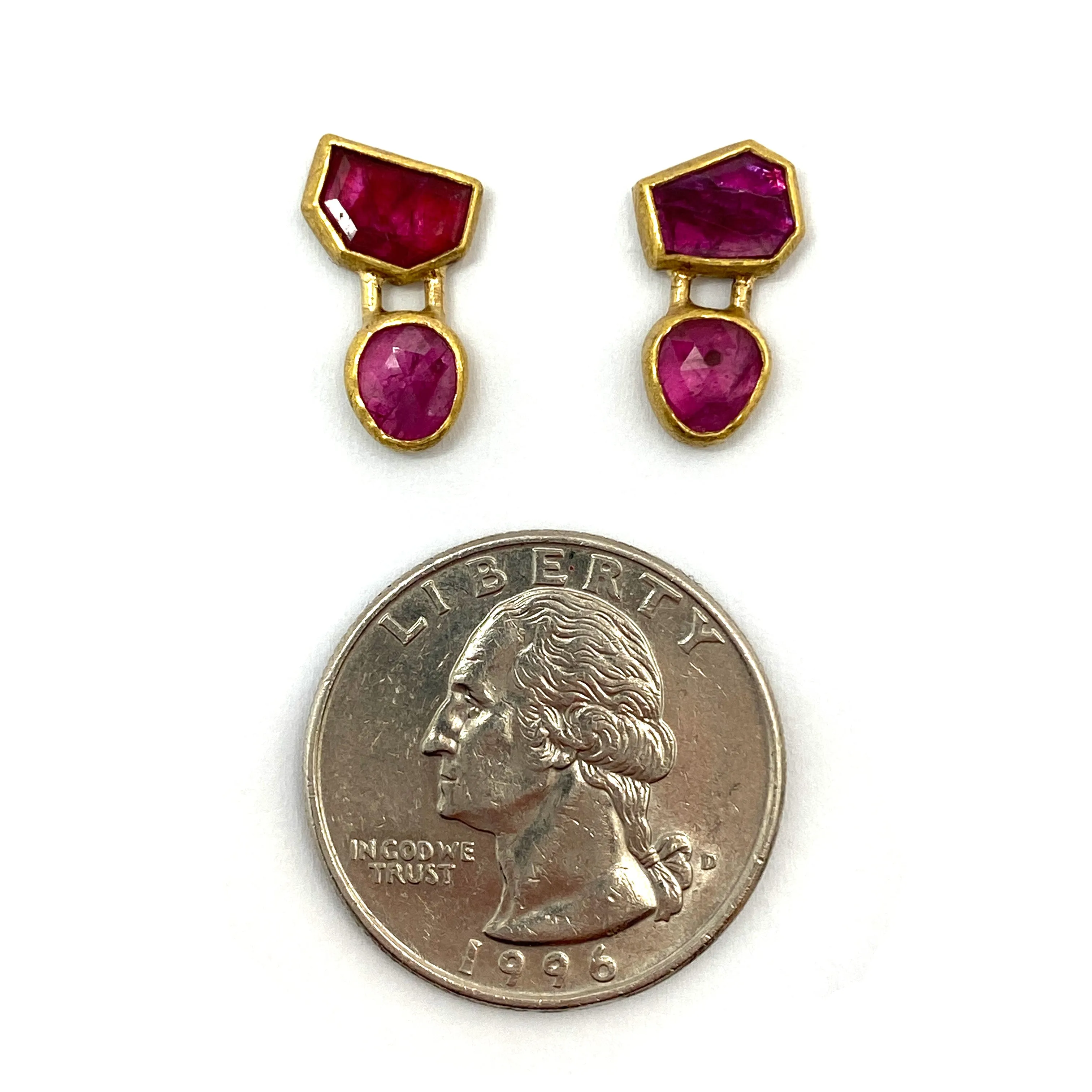Rose Cut Ruby Drop Stud Earrings