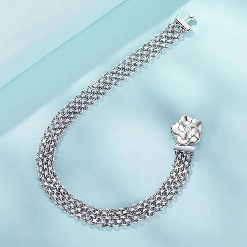 Rose Flower Flat Bracelet with Diamond