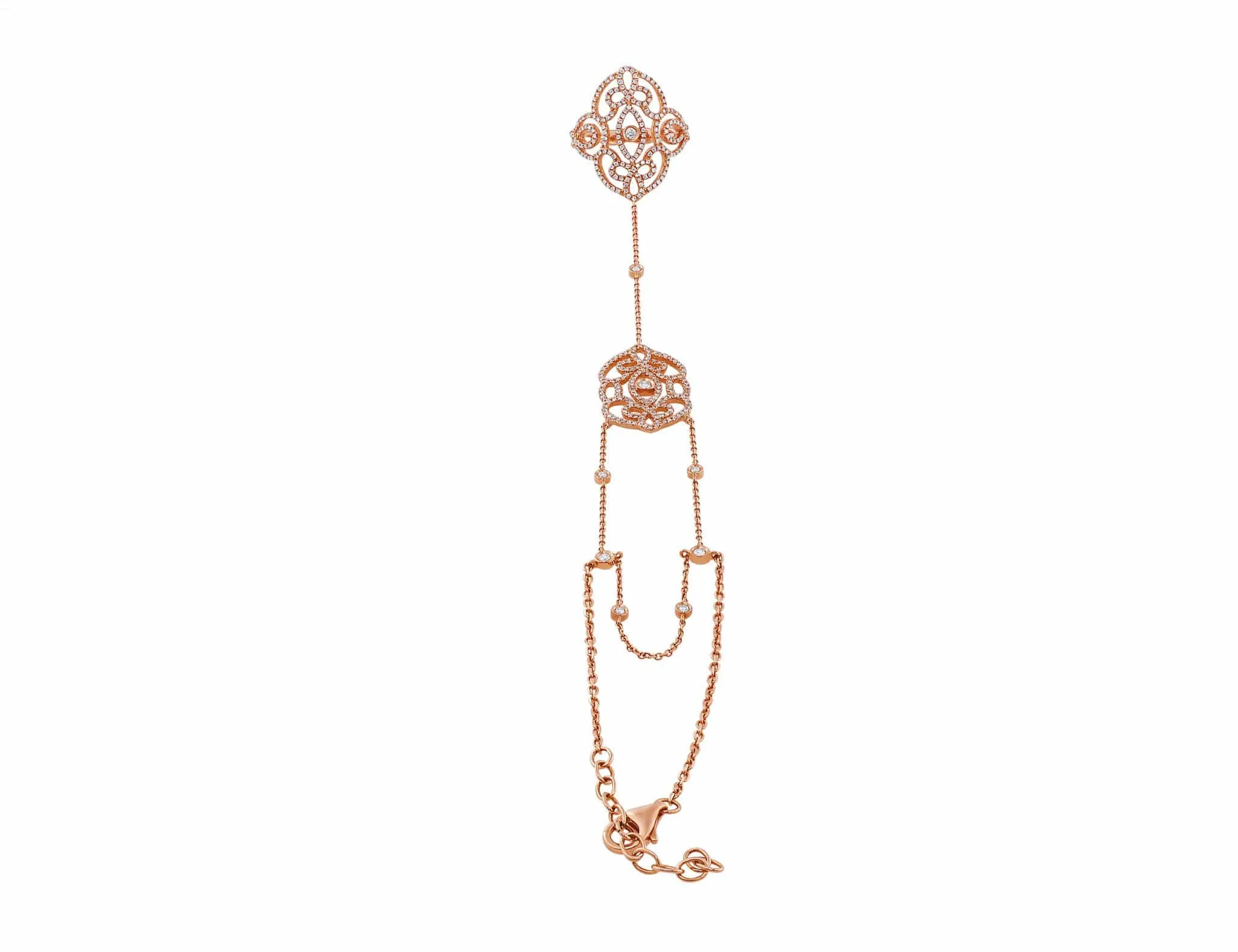 Rose Gold Lace Diamond Ring and Bracelet