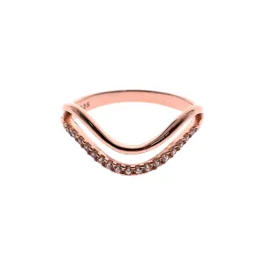 Rose gold plated double wave band ring with CZ