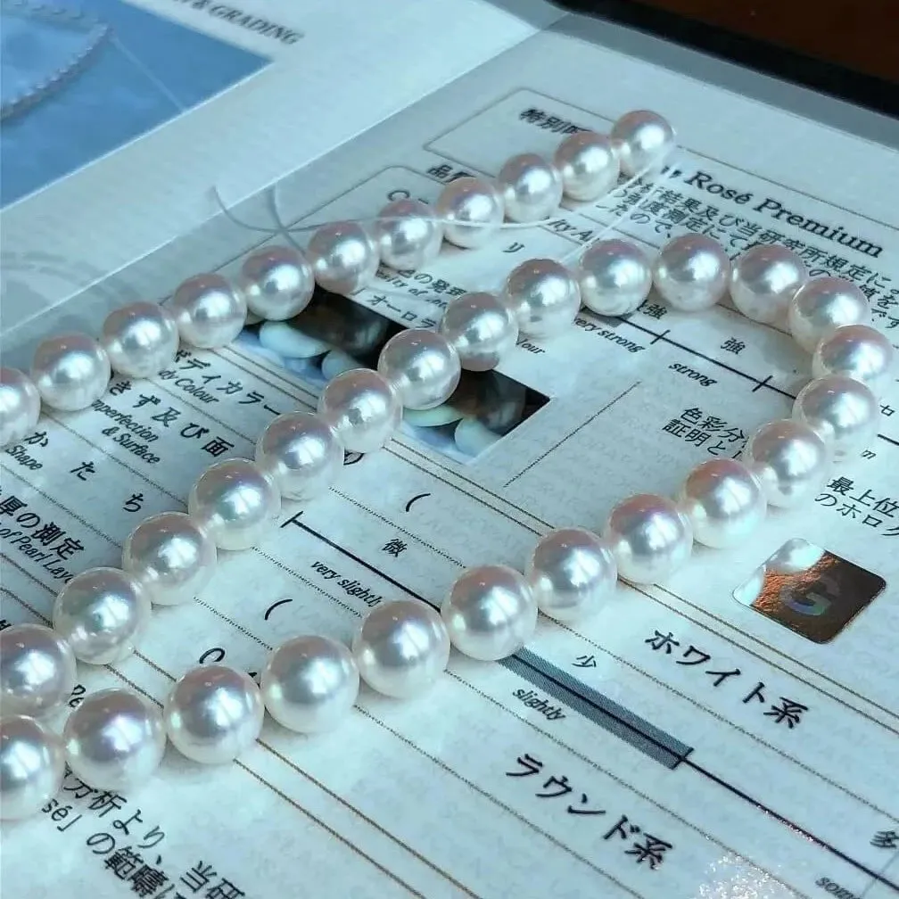 ROSE PREMIUM | 8.0-8.5 mm Japanese Akoya White Pearl Necklace - PSL Certificate