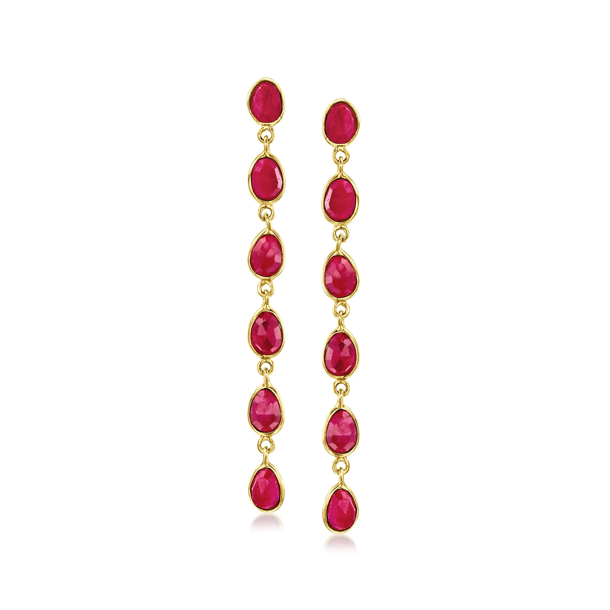 Ross-Simons Ruby Drop Earrings in 18kt Gold Over Sterling