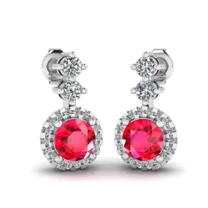 Ruby 1.10 Carat Round Shape Halo Lab Grown Diamond Drop Earrings E1RBR