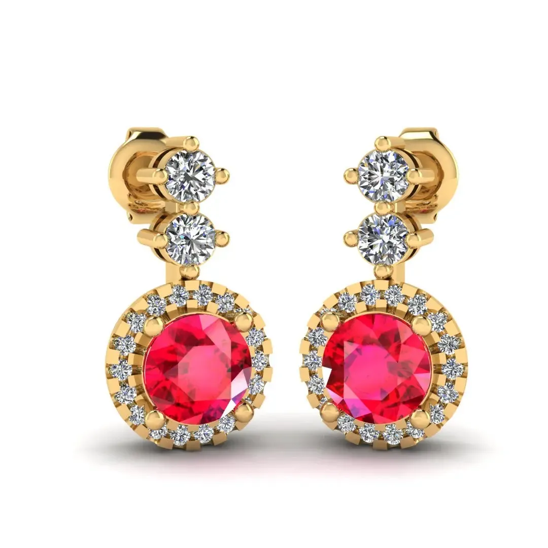 Ruby 1.10 Carat Round Shape Halo Lab Grown Diamond Drop Earrings E1RBR