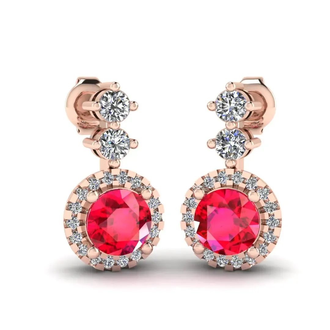 Ruby 1.10 Carat Round Shape Halo Lab Grown Diamond Drop Earrings E1RBR