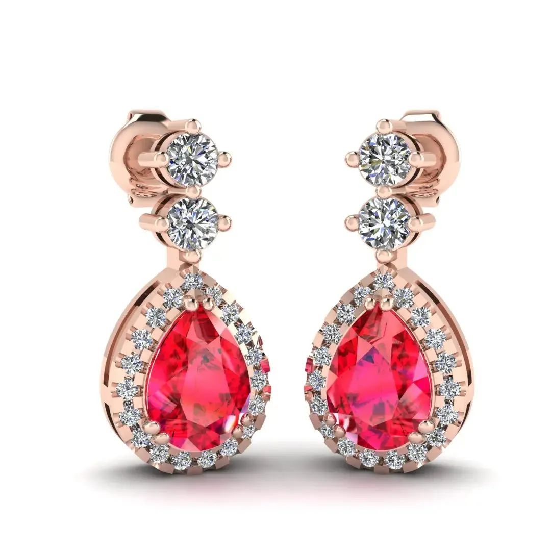 Ruby 1.30 Carat Pear Shape Halo Lab Grown Diamond Drop Earrings E1PSR