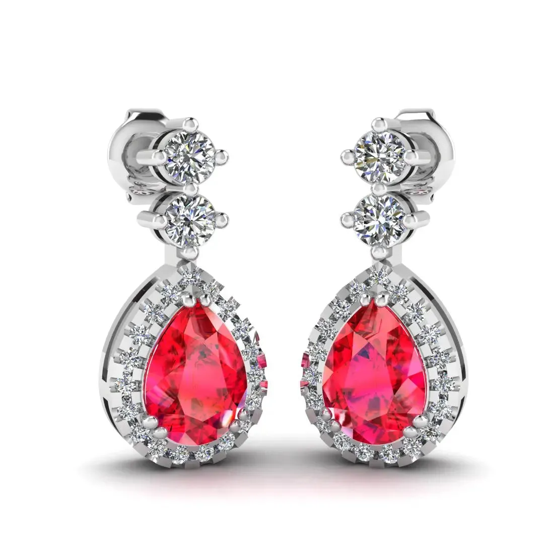 Ruby 1.30 Carat Pear Shape Halo Lab Grown Diamond Drop Earrings E1PSR