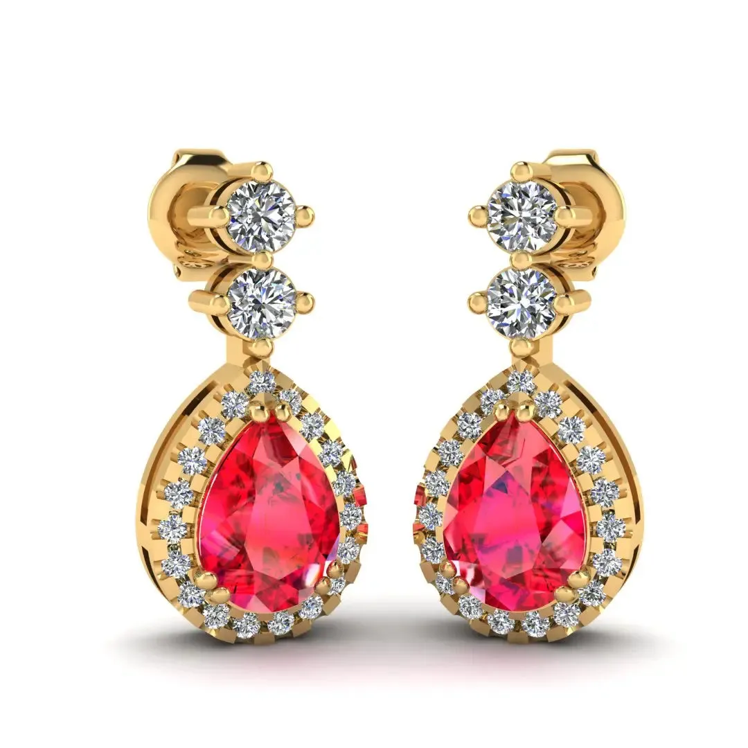 Ruby 1.30 Carat Pear Shape Halo Lab Grown Diamond Drop Earrings E1PSR