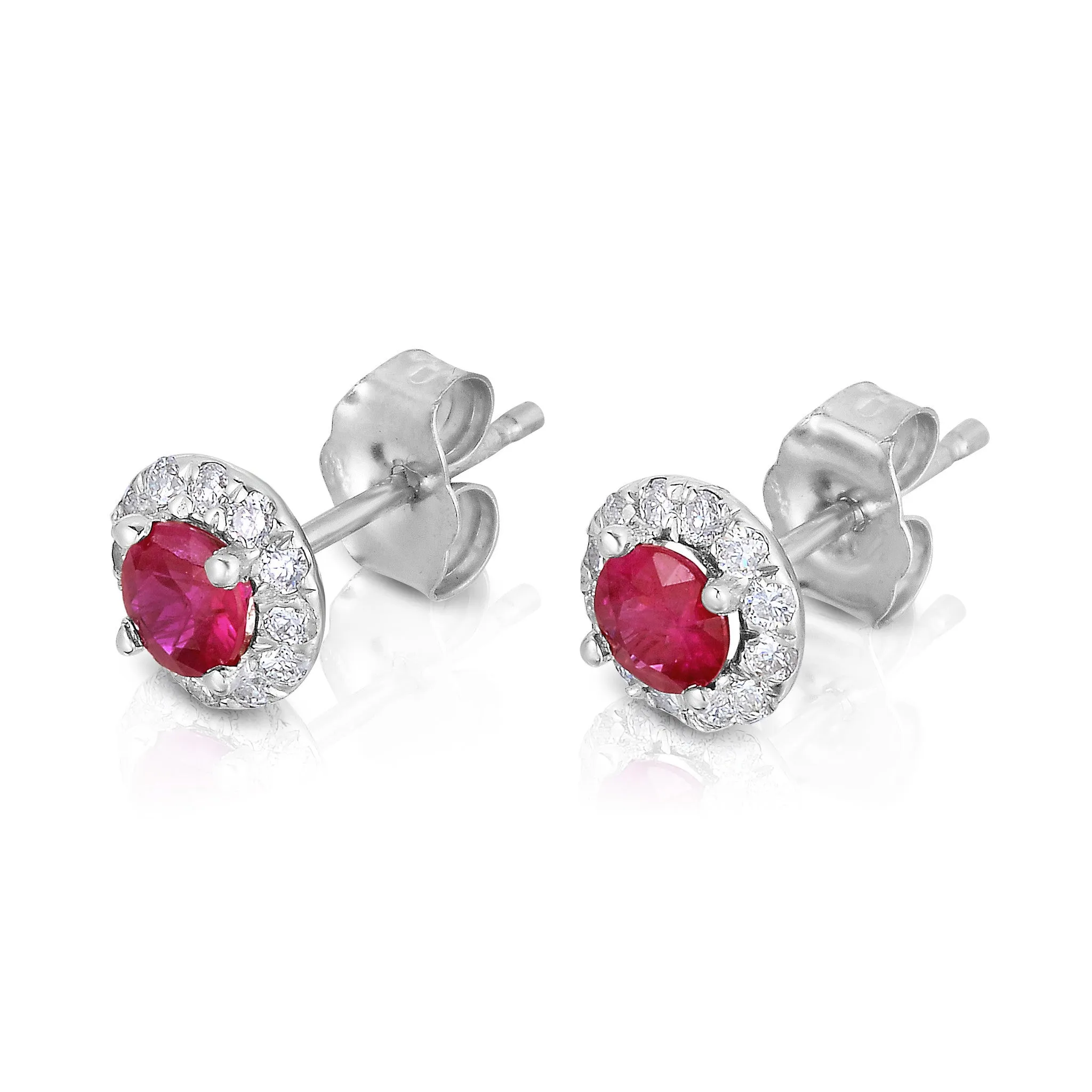 Ruby & 0.22Ct Diamond Earrings in 14K White Gold