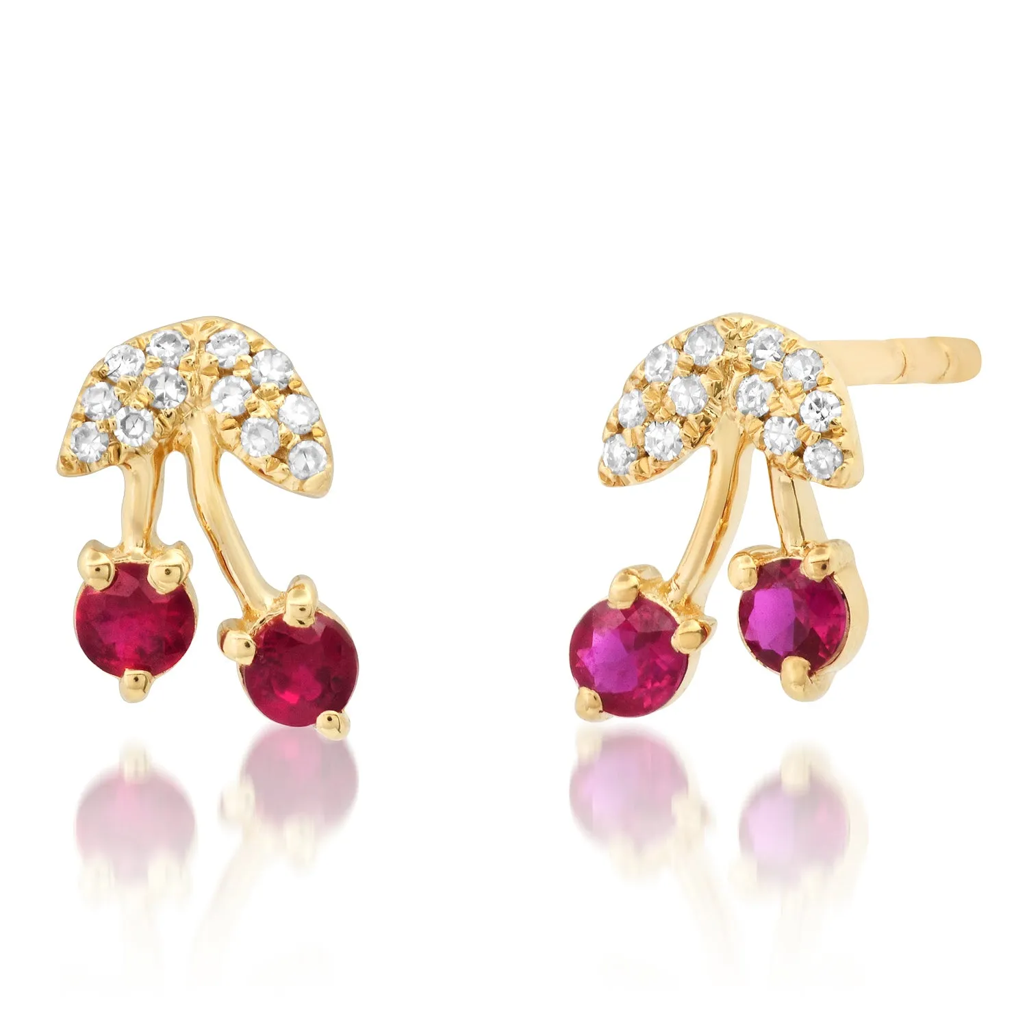 Ruby & Diamond Cherry Drop Stud Earrings