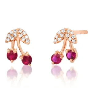 Ruby & Diamond Cherry Drop Stud Earrings