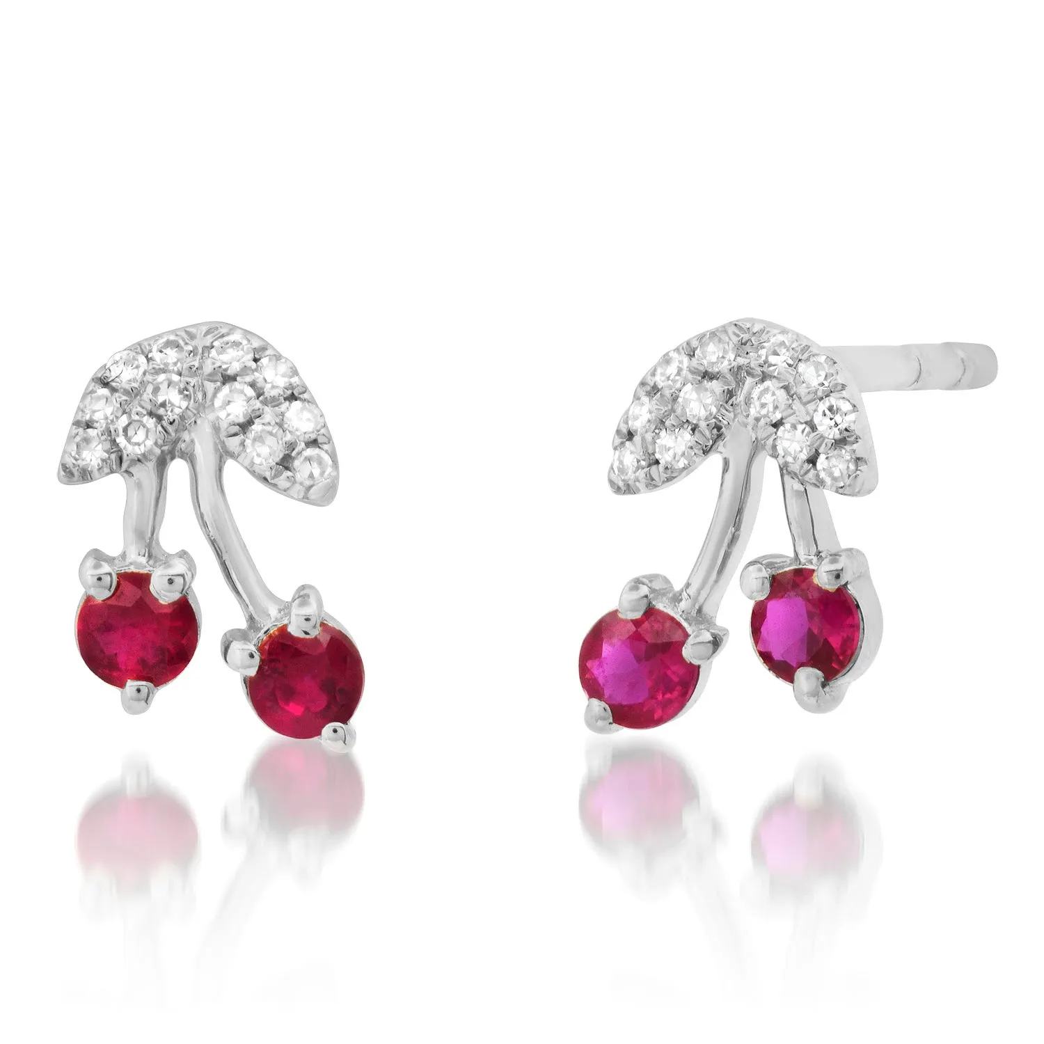 Ruby & Diamond Cherry Drop Stud Earrings