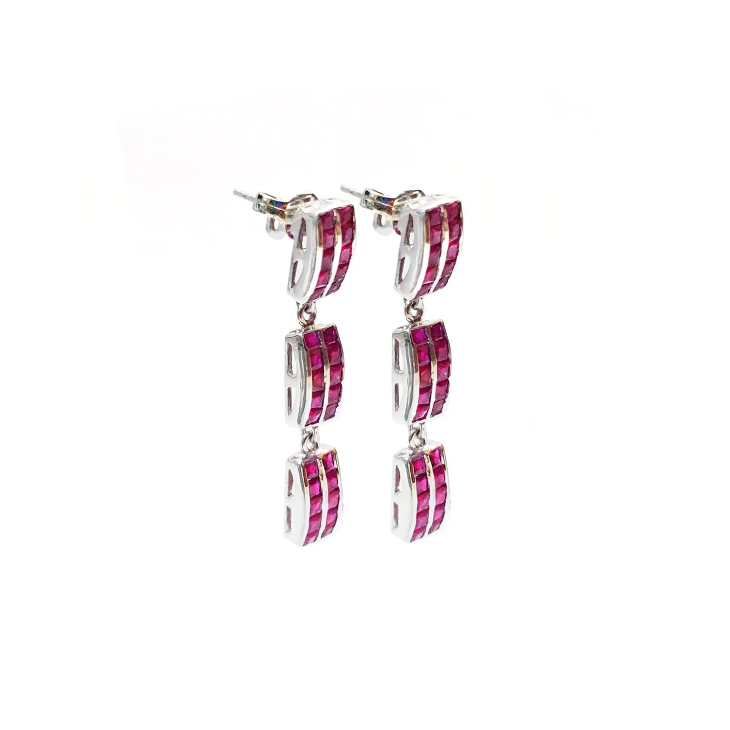 Ruby Baguette Chandelier Earrings