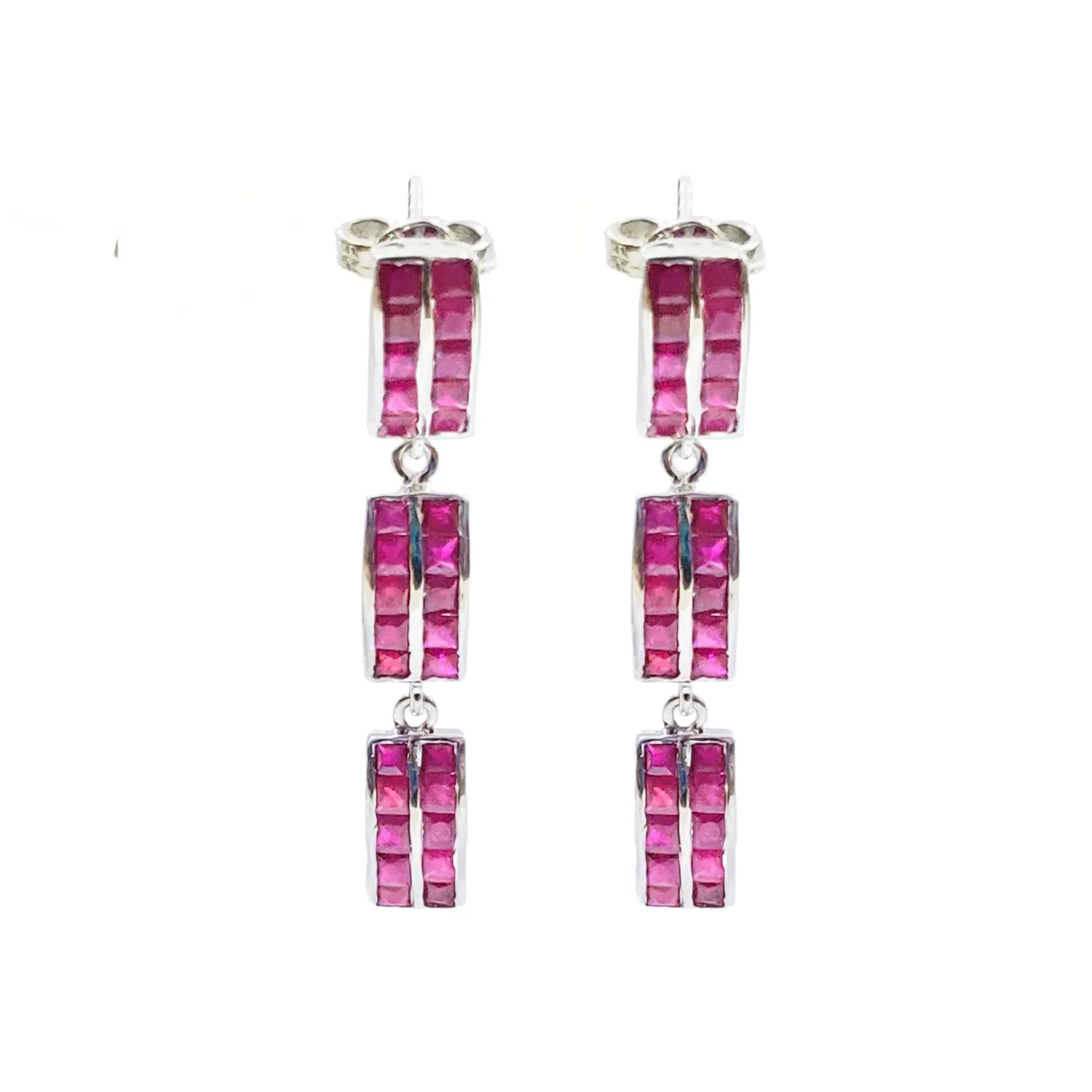 Ruby Baguette Chandelier Earrings