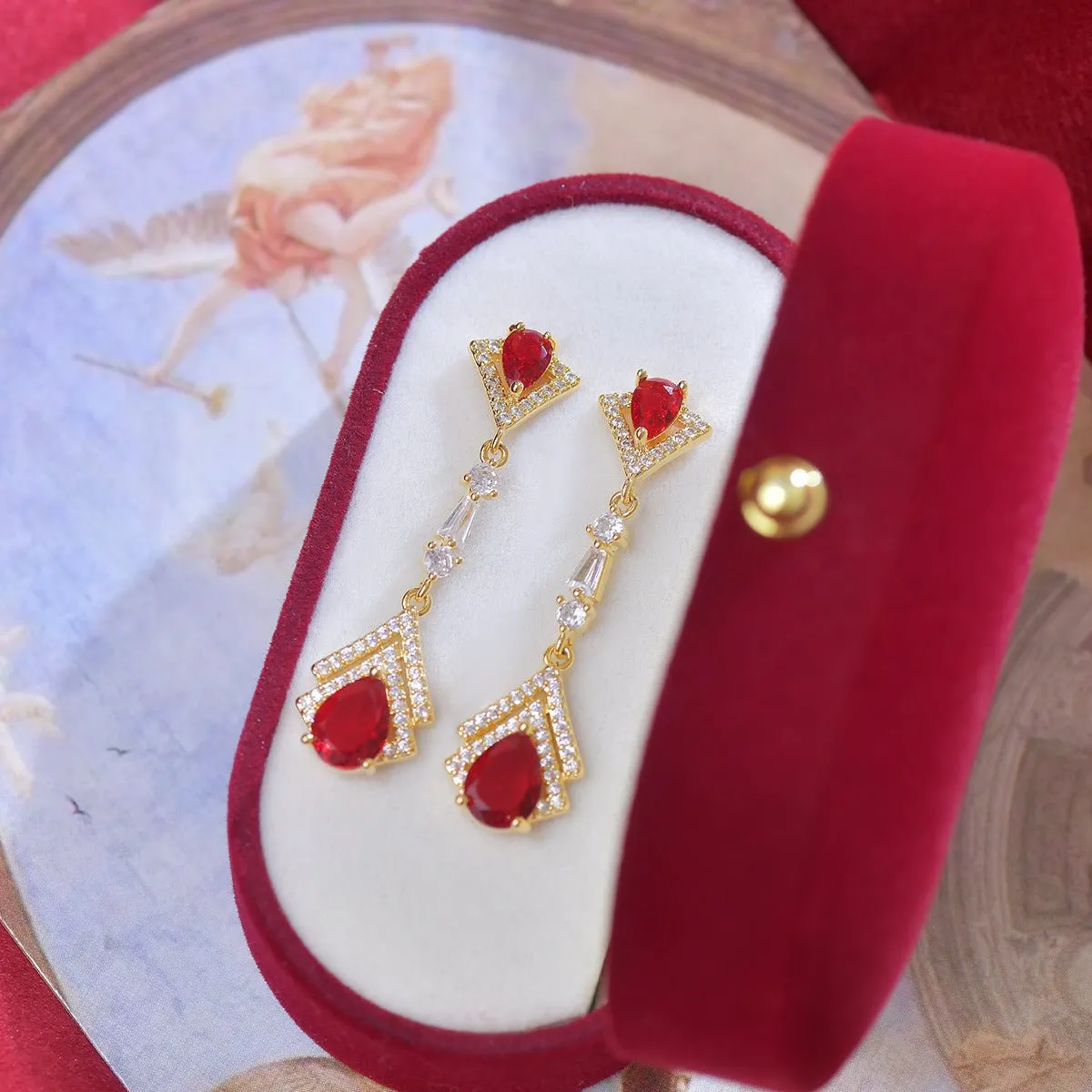 Ruby Baroque Drop Earrings - Marisa