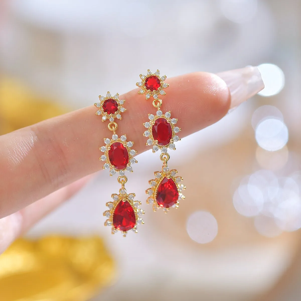 Ruby Baroque Drop Earrings - Rosa
