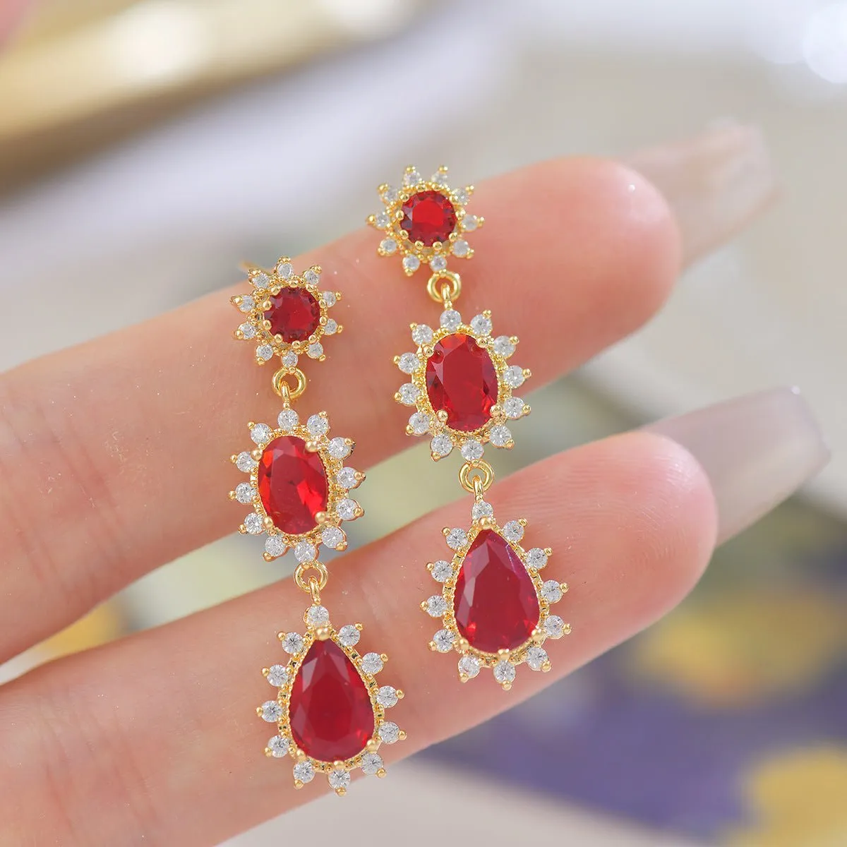 Ruby Baroque Drop Earrings - Rosa