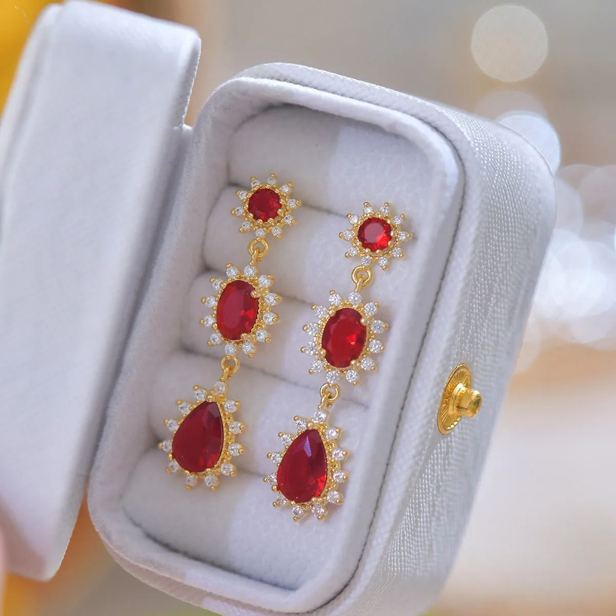 Ruby Baroque Drop Earrings - Rosa