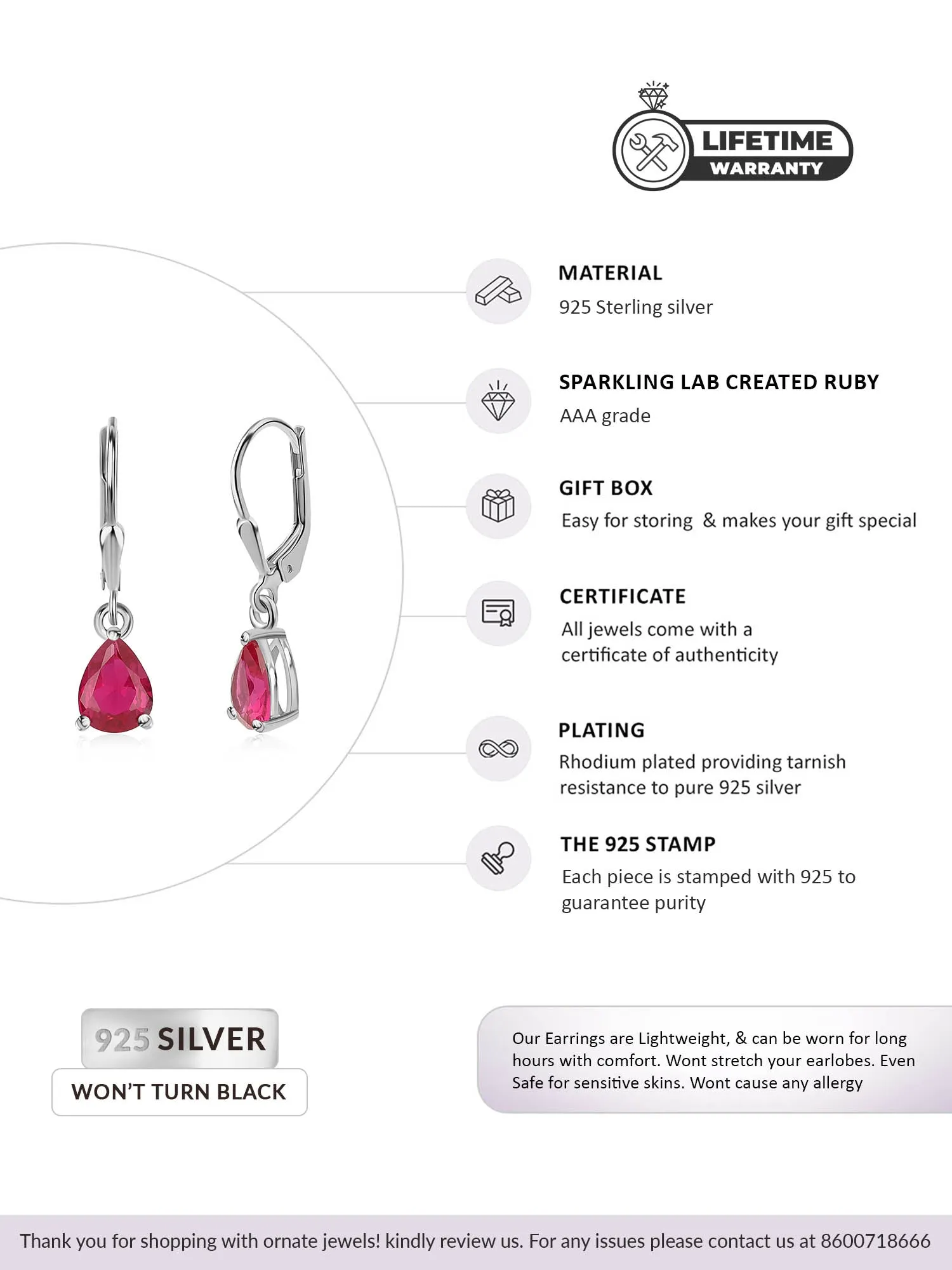 Ruby Drop Earring For Women