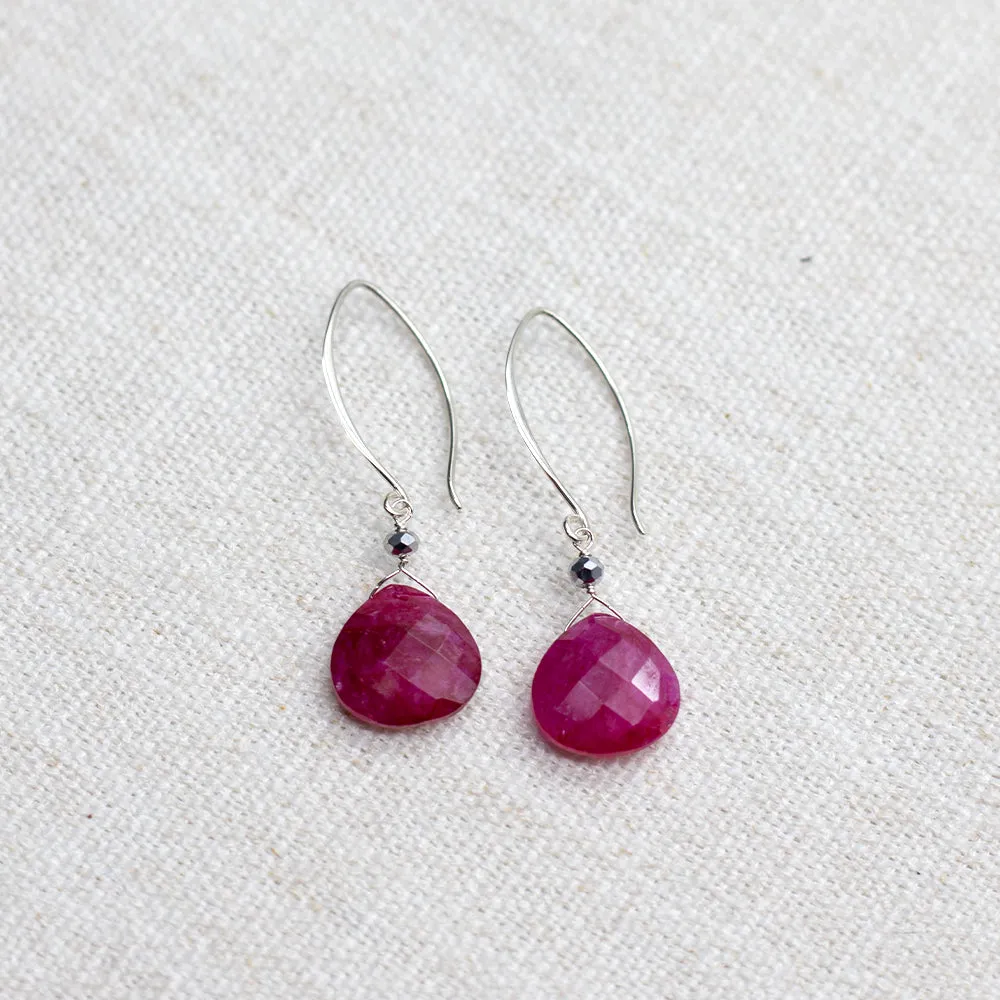 Ruby Droplet Silver Earrings