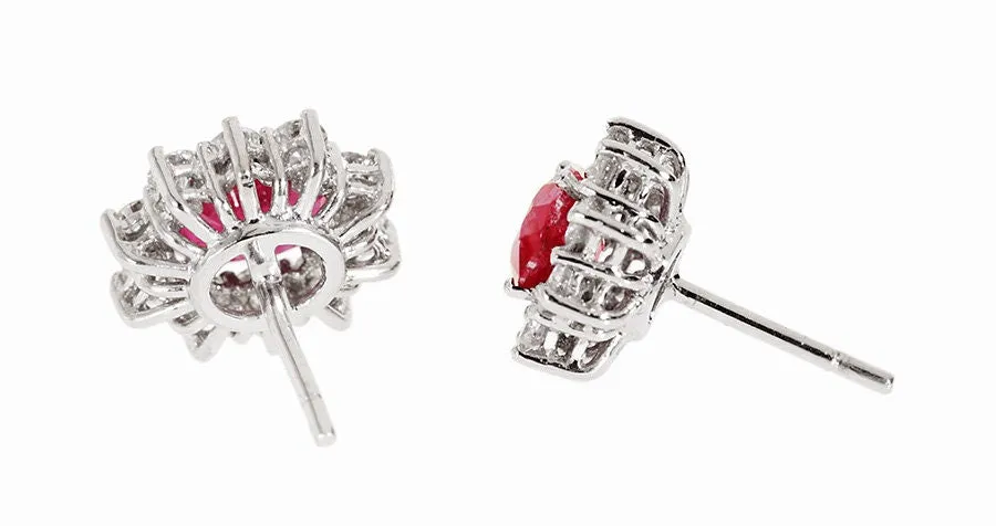Ruby Earrings-Diana Style Earrings-Diamond Earrings with red ruby-Ruby stud-Natural ruby earrings -Anniversary present-Women Jewelry-for her