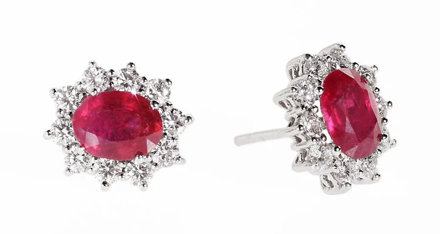 Ruby Earrings-Diana Style Earrings-Diamond Earrings with red ruby-Ruby stud-Natural ruby earrings -Anniversary present-Women Jewelry-for her