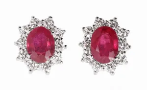 Ruby Earrings-Diana Style Earrings-Diamond Earrings with red ruby-Ruby stud-Natural ruby earrings -Anniversary present-Women Jewelry-for her
