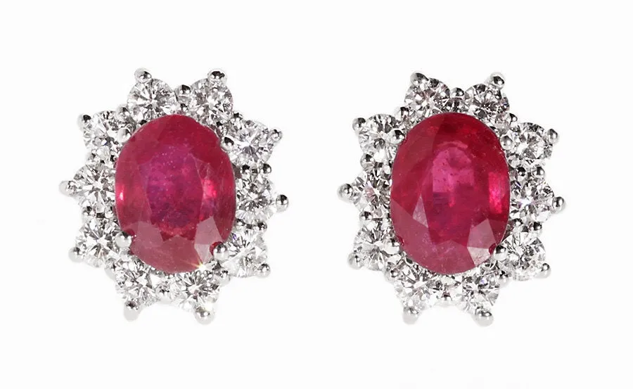 Ruby Earrings-Diana Style Earrings-Diamond Earrings with red ruby-Ruby stud-Natural ruby earrings -Anniversary present-Women Jewelry-for her