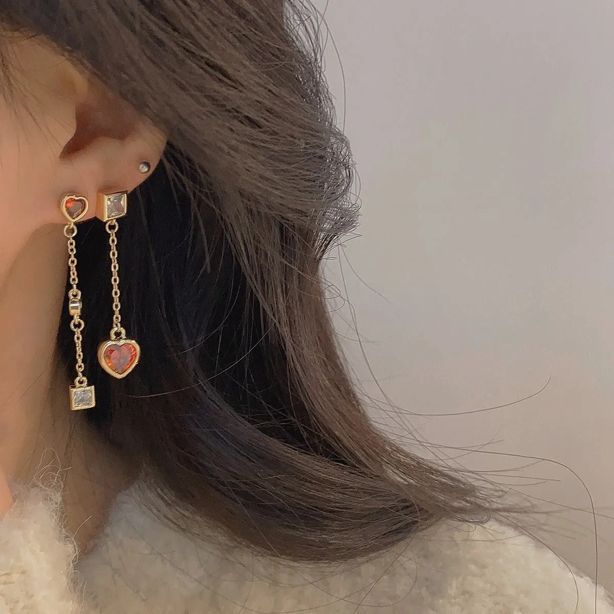 Ruby Heart Drop Earrings