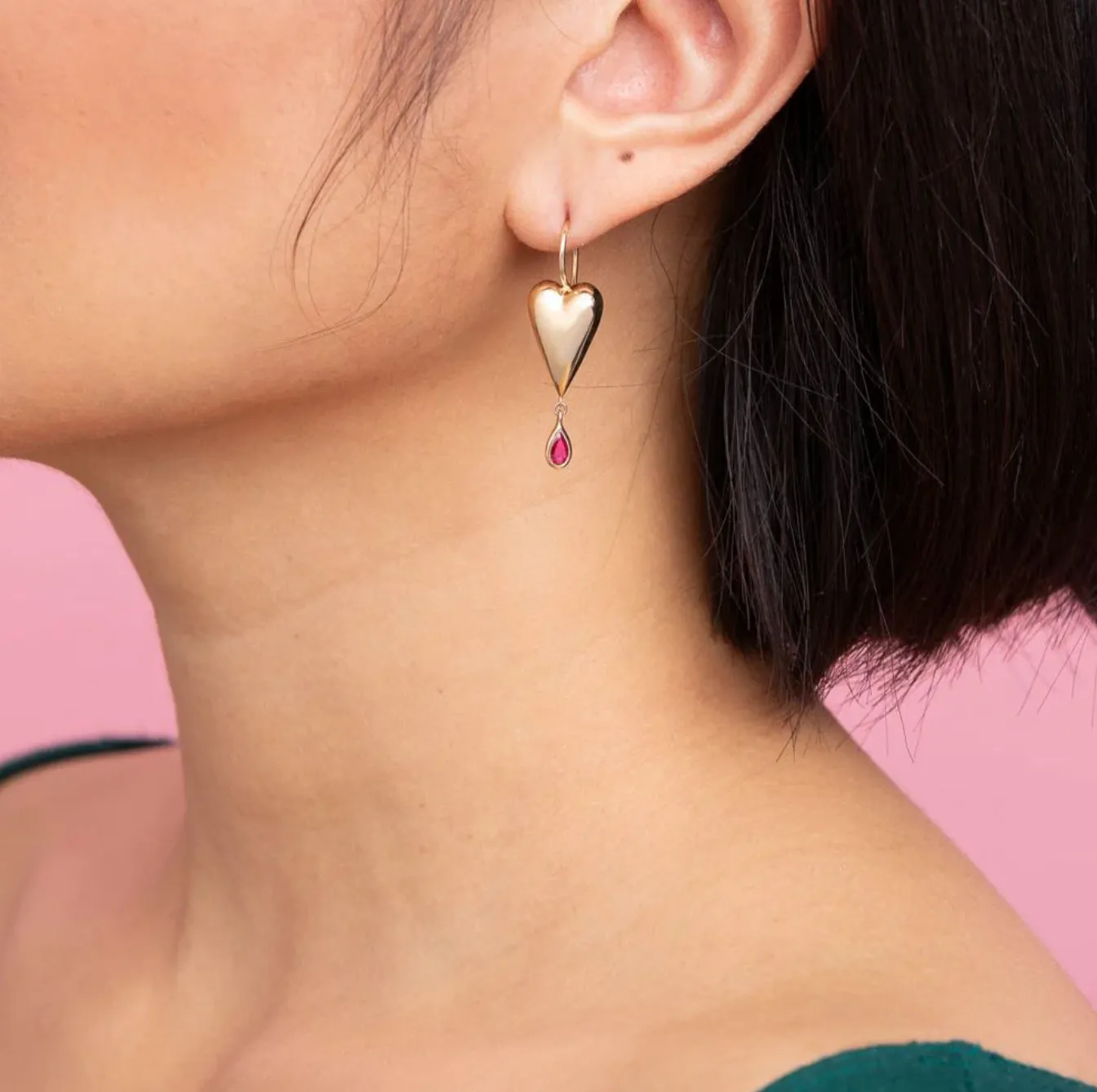 Ruby Heart Drop Earrings