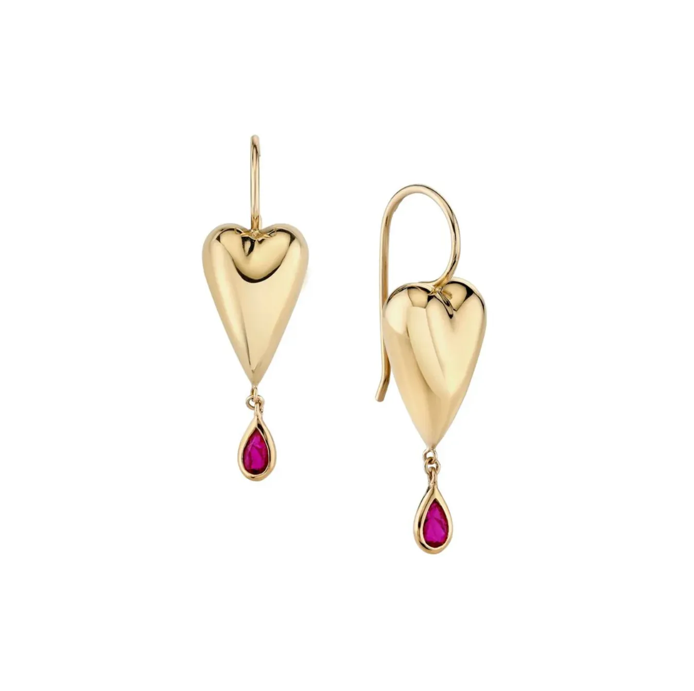 Ruby Heart Drop Earrings