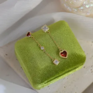 Ruby Heart Drop Earrings