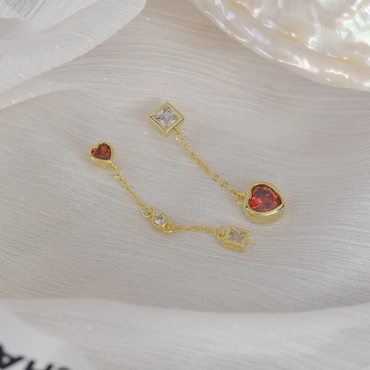 Ruby Heart Drop Earrings