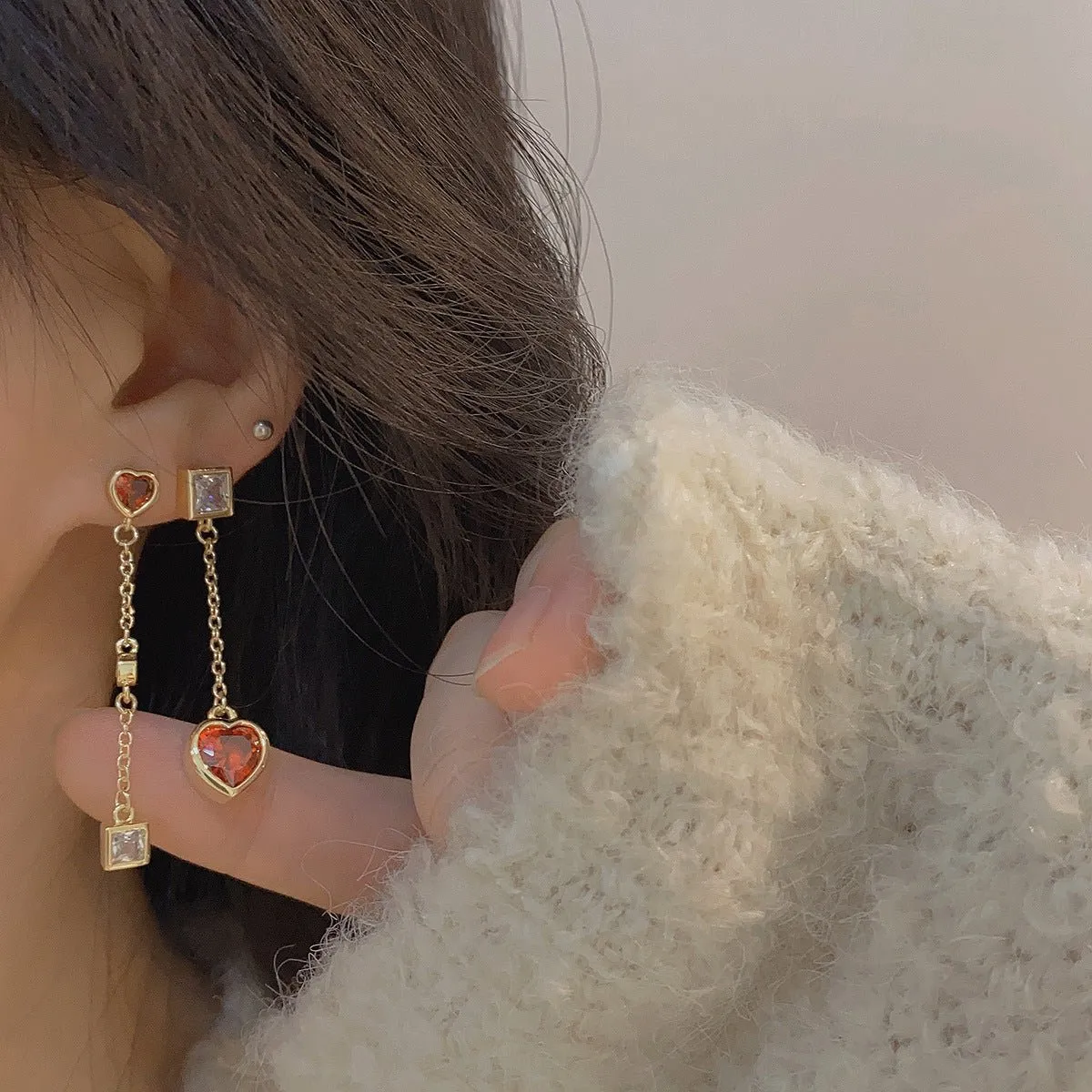 Ruby Heart Drop Earrings