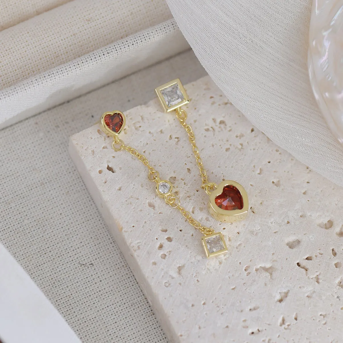 Ruby Heart Drop Earrings