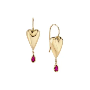 Ruby Heart Drop Earrings