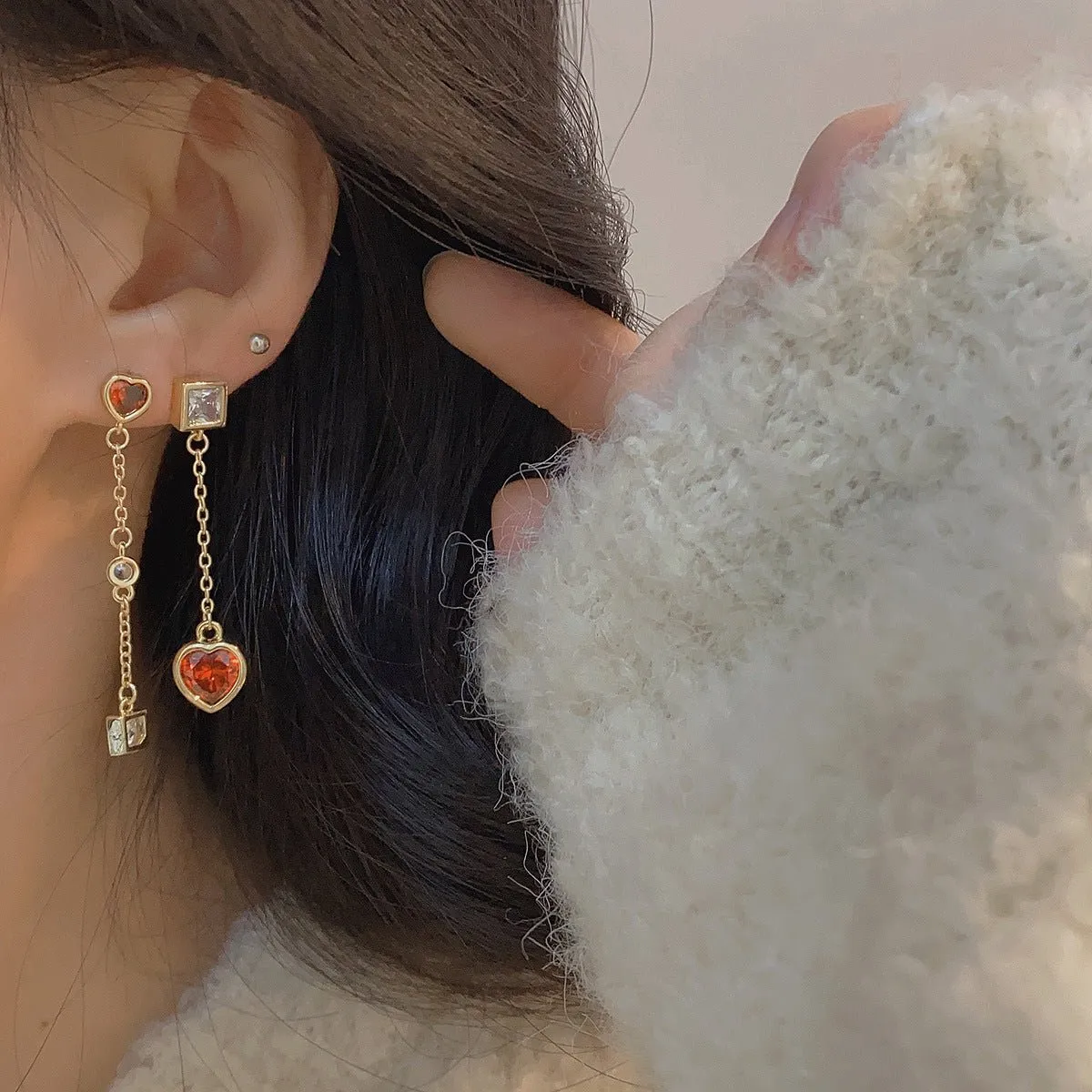 Ruby Heart Drop Earrings