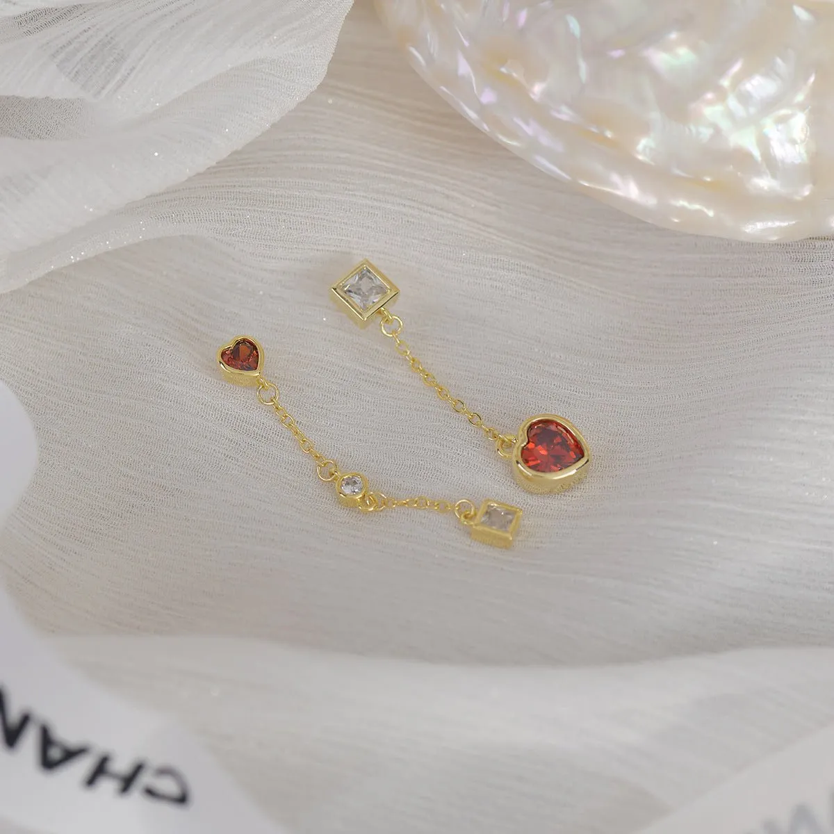 Ruby Heart Drop Earrings