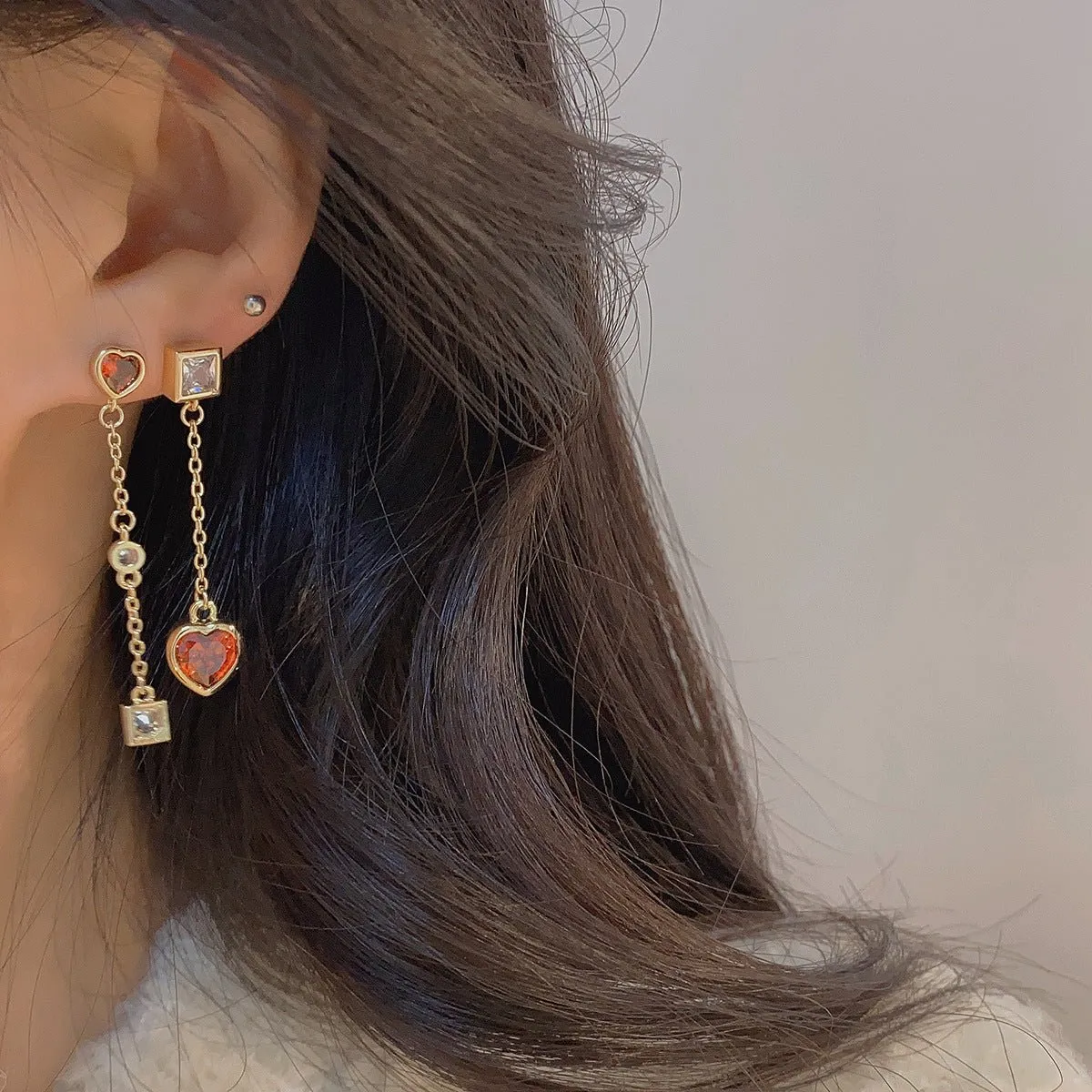 Ruby Heart Drop Earrings